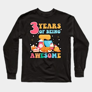 3 Years Of Being Awesome Tee 3rd Baking Birthday Gift Leopard Girl Birthday Tee Baking Party Outfit Long Sleeve T-Shirt